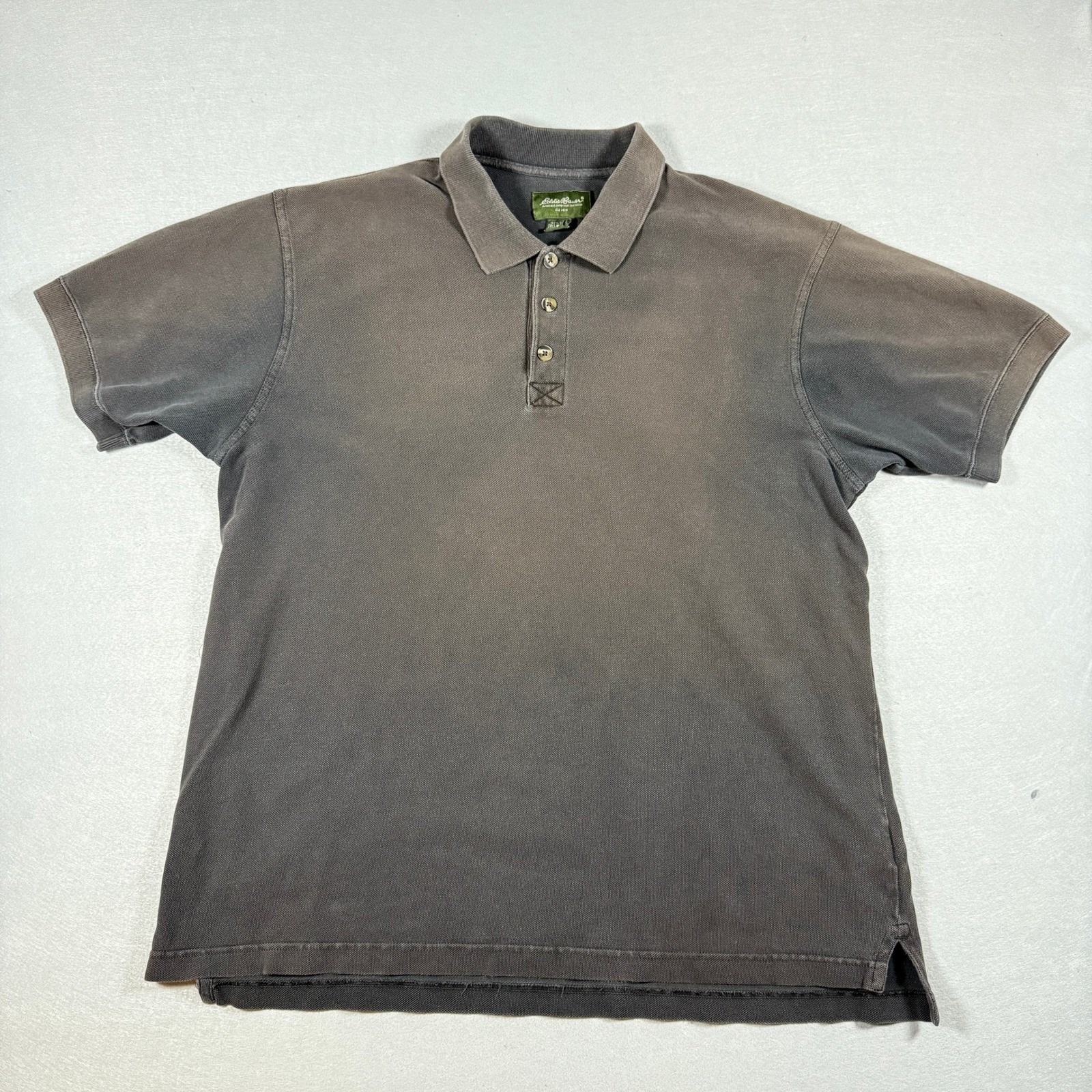 Vintage Eddie Bauer Polo Shirt Mens Large Brown Pique Cotton Faded Casual Preppy